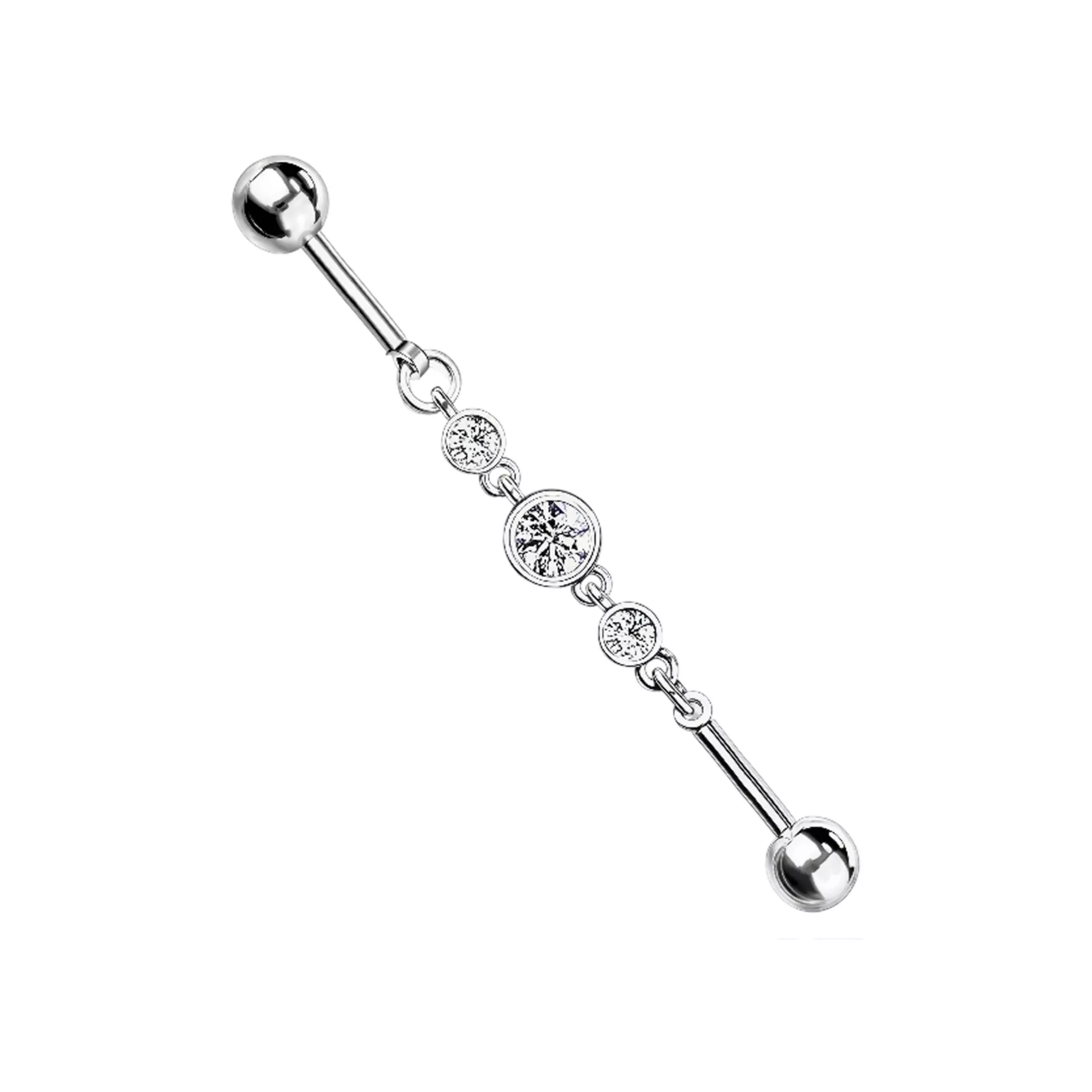 Round CZ Chain Link Industrial Barbell - 14 Gauge