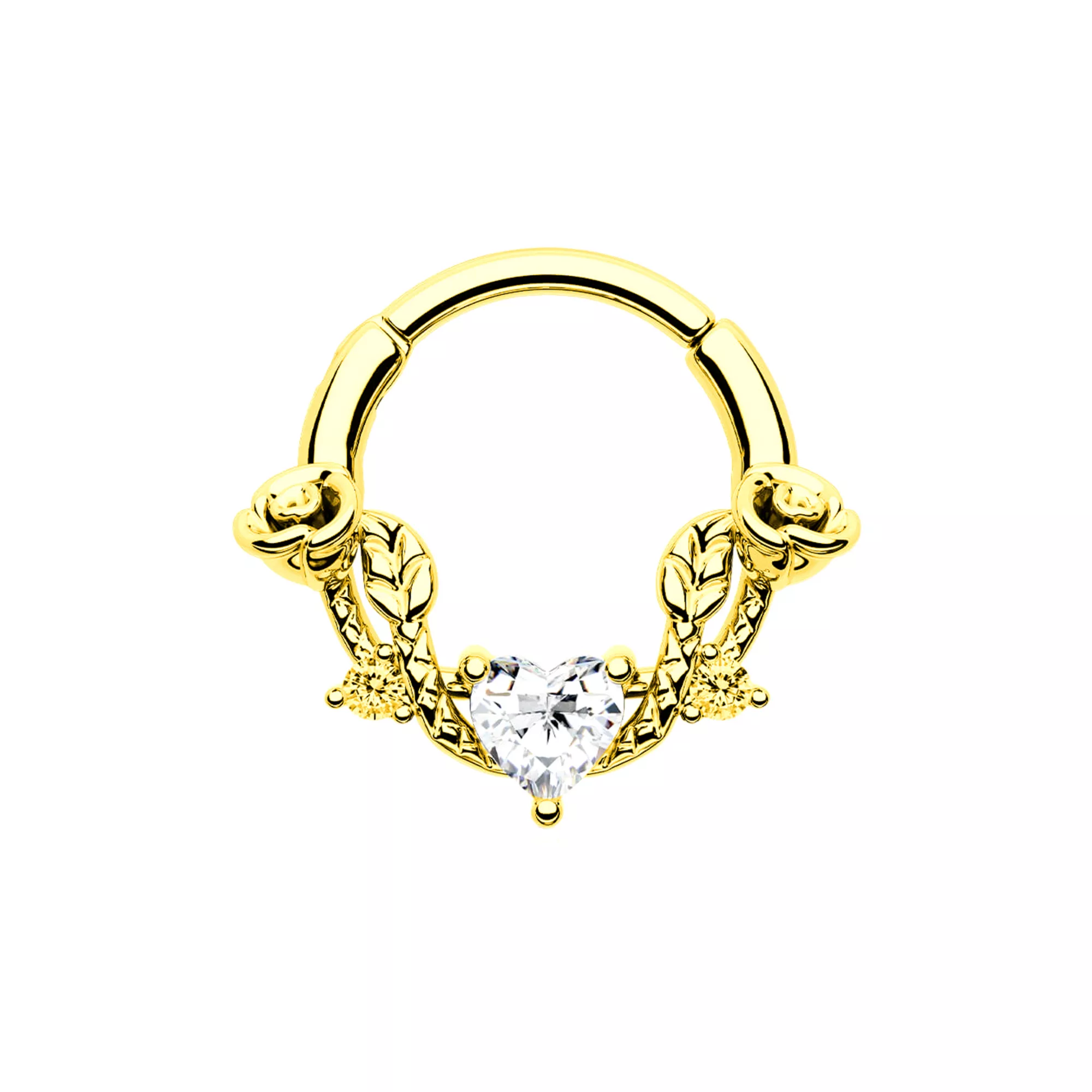 Rose Heart CZ Gold-Plated Hinged Segment Ring - 16 Gauge at Spencer's