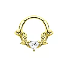 Rose Heart CZ Gold-Plated Hinged Segment Ring - 16 Gauge at Spencer's