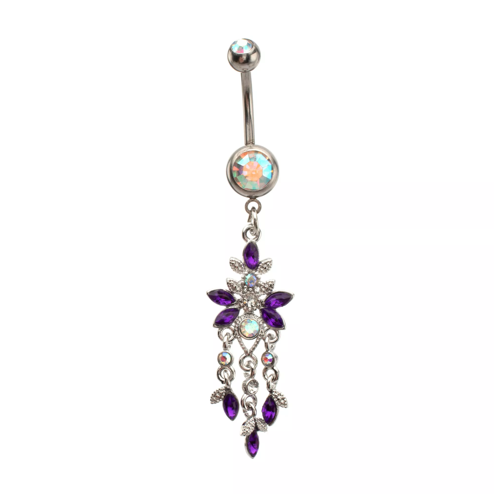 Silver-Tone Purple CZ Butterfly Dangle Belly Ring - 14 Gauge at Spencer's