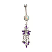 Silver-Tone Purple CZ Butterfly Dangle Belly Ring - 14 Gauge at Spencer's