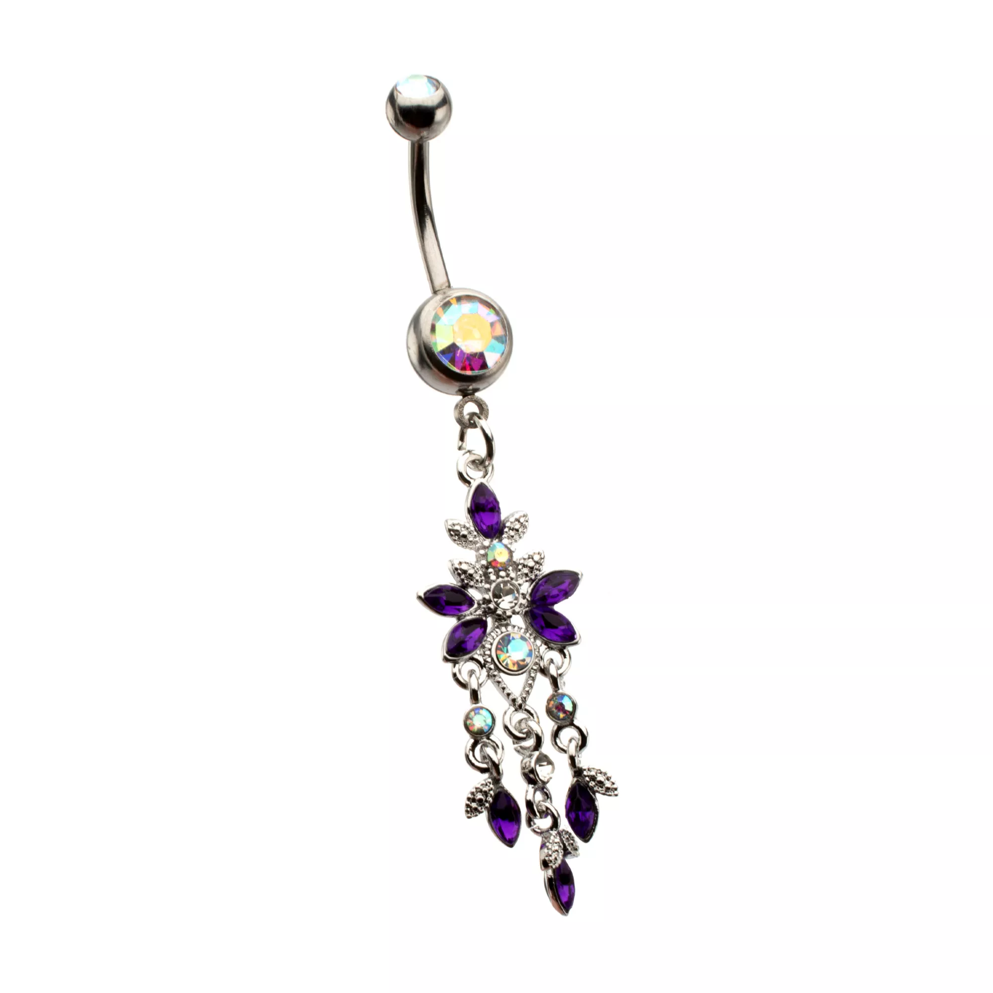 Silver-Tone Purple CZ Butterfly Dangle Belly Ring - 14 Gauge at Spencer's