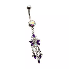Silver-Tone Purple CZ Butterfly Dangle Belly Ring - 14 Gauge at Spencer's