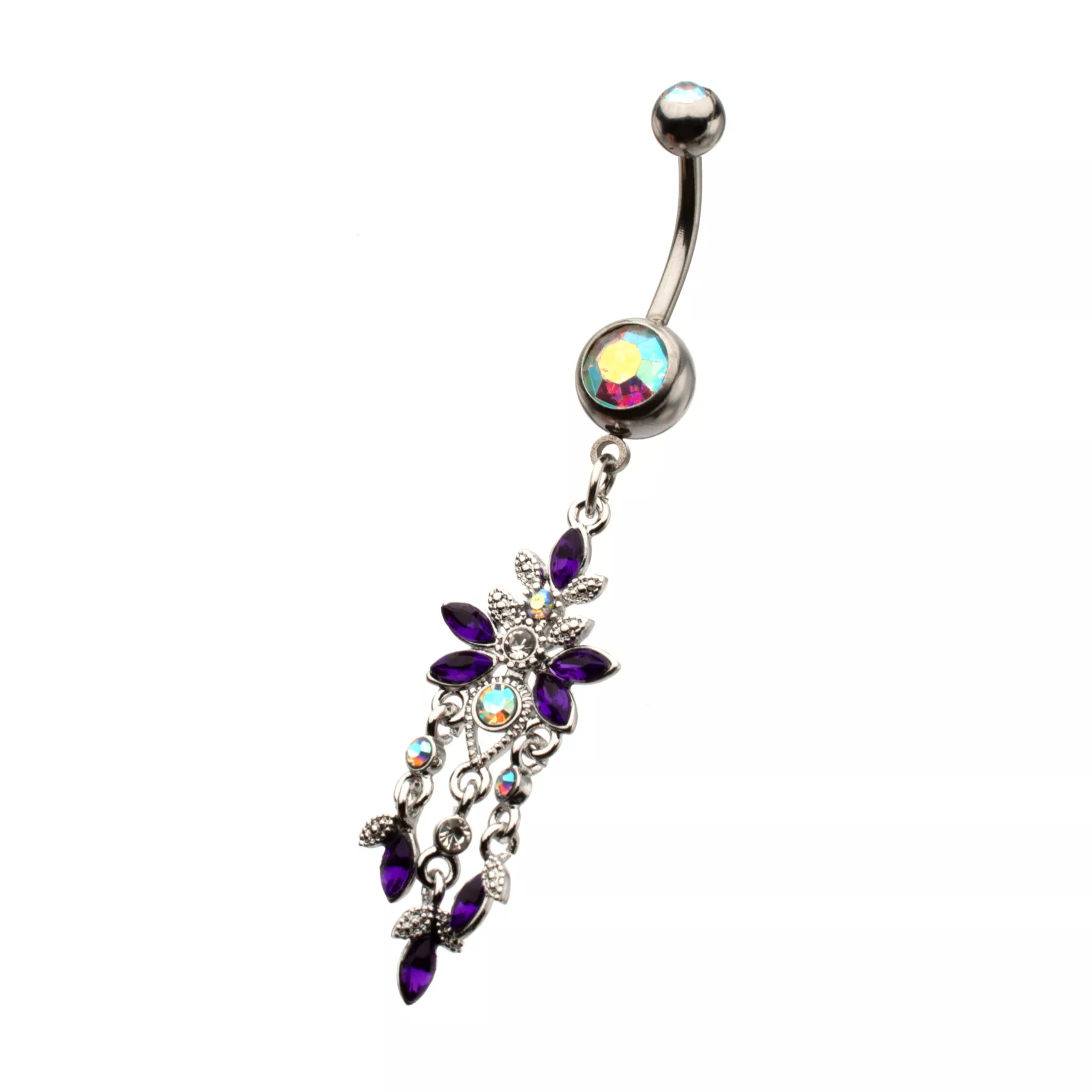 Silver-Tone Purple CZ Butterfly Dangle Belly Ring - 14 Gauge at Spencer's