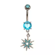 Silver-Tone Blue CZ Northern Star Dangle Belly Ring - 14 Gauge at Spencer's