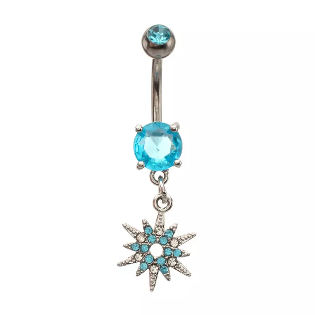 Silver-Tone Blue CZ Northern Star Dangle Belly Ring - 14 Gauge at Spencer's