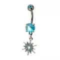 Silver-Tone Blue CZ Northern Star Dangle Belly Ring - 14 Gauge at Spencer's