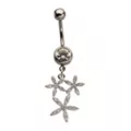 CZ Silver-Tone Triple Flower Dangle Belly Ring - 14 Gauge at Spencer's