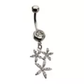 CZ Silver-Tone Triple Flower Dangle Belly Ring - 14 Gauge at Spencer's