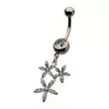 CZ Silver-Tone Triple Flower Dangle Belly Ring - 14 Gauge at Spencer's