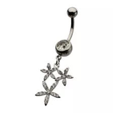 CZ Silver-Tone Triple Flower Dangle Belly Ring - 14 Gauge at Spencer's