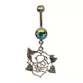 Iridescent CZ Rose Silver-Tone Dangle Belly Ring - 14 Gauge at Spencer's