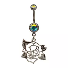 Iridescent CZ Rose Silver-Tone Dangle Belly Ring - 14 Gauge at Spencer's