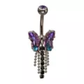 Iridescent Purple and Black CZ Butterfly Silver-Tone Titanium Dangle Belly Ring - 14 Gauge at Spencer's
