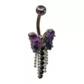 Iridescent Purple and Black CZ Butterfly Silver-Tone Titanium Dangle Belly Ring - 14 Gauge at Spencer's