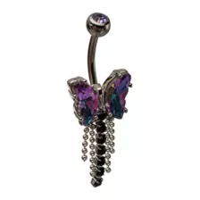 Iridescent Purple and Black CZ Butterfly Silver-Tone Titanium Dangle Belly Ring - 14 Gauge at Spencer's