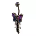 Iridescent Purple and Black CZ Butterfly Silver-Tone Titanium Dangle Belly Ring - 14 Gauge at Spencer's