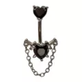 Silver-Tone CZ Black Heart Chain Dangle Belly Ring - 14 Gauge at Spencer's