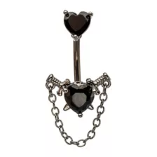 Silver-Tone CZ Black Heart Chain Dangle Belly Ring - 14 Gauge at Spencer's