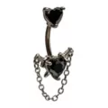 Silver-Tone CZ Black Heart Chain Dangle Belly Ring - 14 Gauge at Spencer's