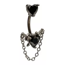 Silver-Tone CZ Black Heart Chain Dangle Belly Ring - 14 Gauge at Spencer's