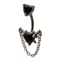 Silver-Tone CZ Black Heart Chain Dangle Belly Ring - 14 Gauge at Spencer's