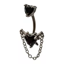 Silver-Tone CZ Black Heart Chain Dangle Belly Ring - 14 Gauge at Spencer's