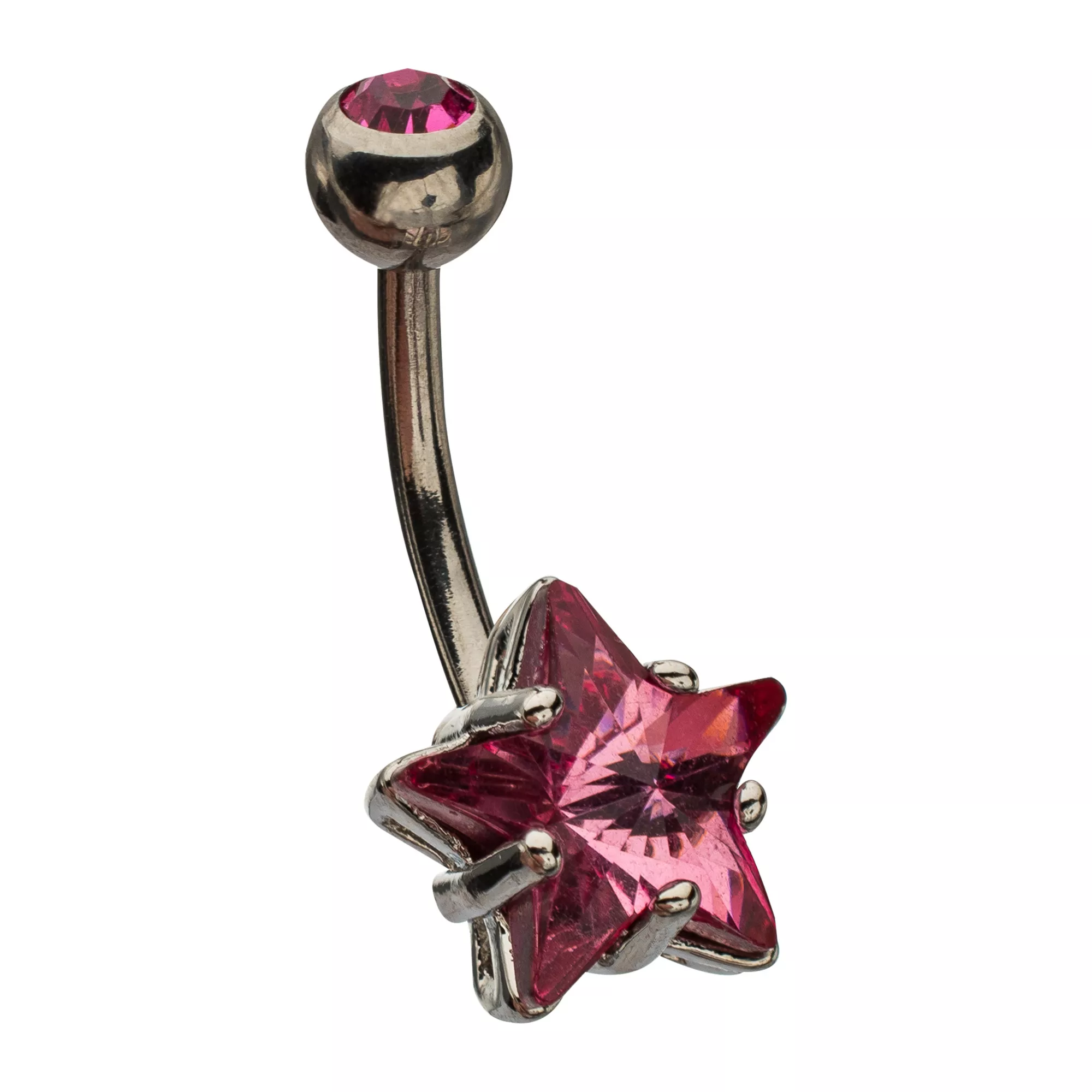 Silver-Tone CZ Starfish Dangle Belly Ring - 14 Gauge