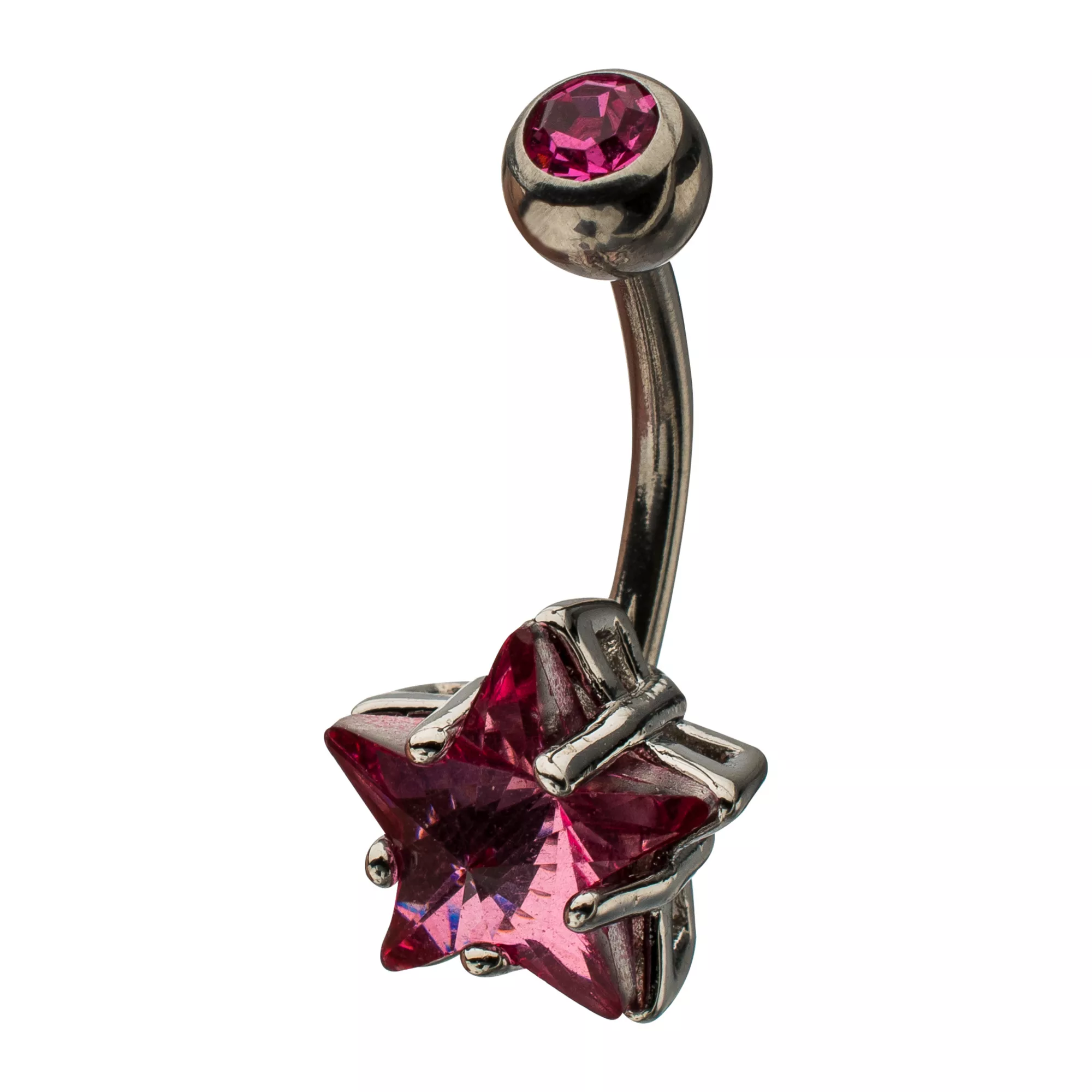 Silver-Tone CZ Starfish Dangle Belly Ring - 14 Gauge