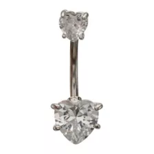 Silver-Tone Heart CZ Double Belly Ring - 14 Gauge at Spencer's