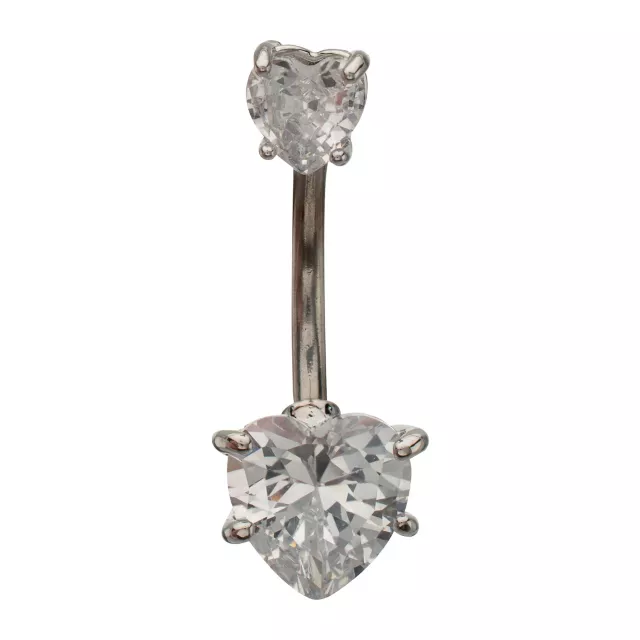 Silver-Tone Heart CZ Double Belly Ring - 14 Gauge at Spencer's