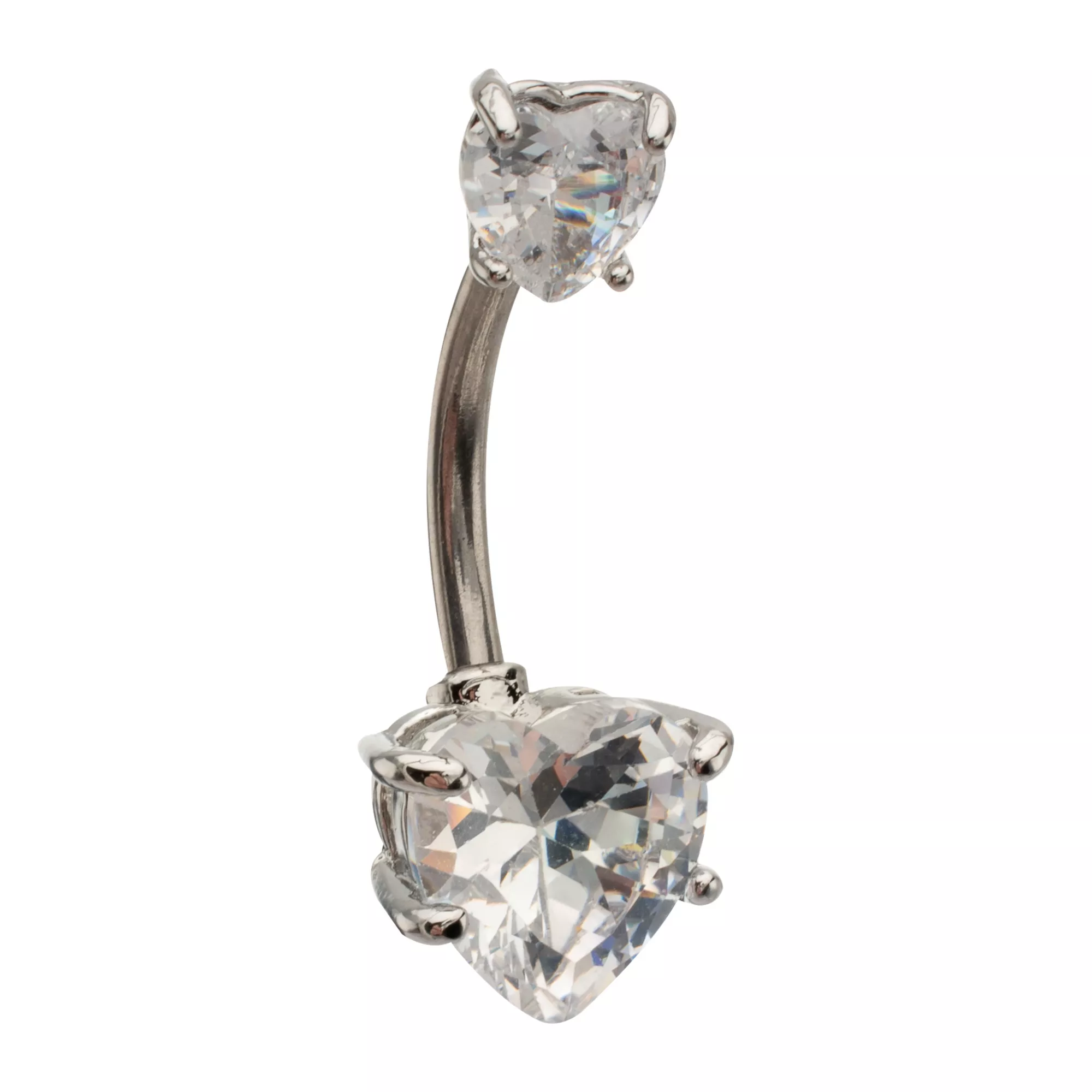 Silver-Tone Heart CZ Double Belly Ring - 14 Gauge