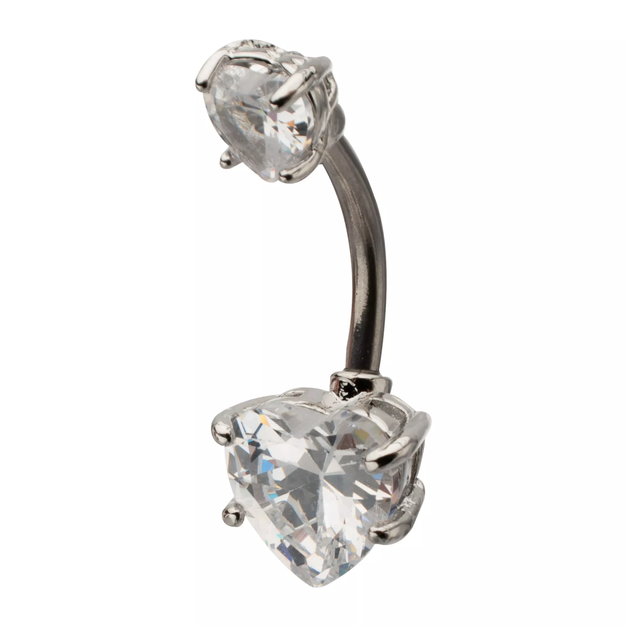 Silver-Tone Heart CZ Double Belly Ring - 14 Gauge