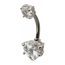 Silver-Tone Heart CZ Double Belly Ring - 14 Gauge at Spencer's