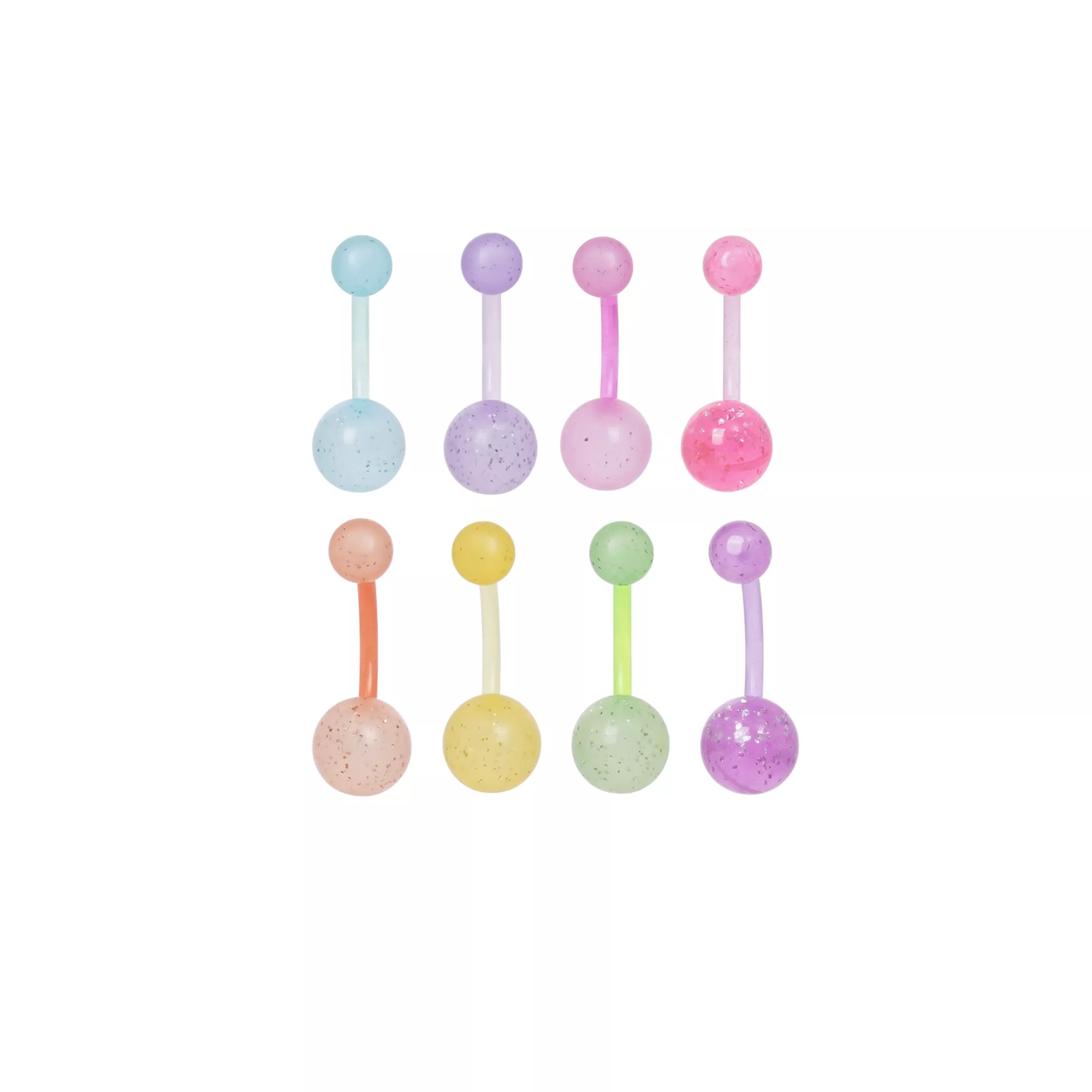 Multi-Pack Glow in the Dark Rainbow Belly Rings 8 Pack - 14 Gauge