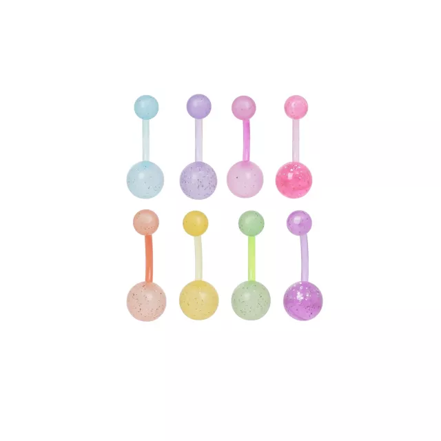 Multi-Pack Glow in the Dark Rainbow Belly Rings 8 Pack - 14 Gauge at Spencer's