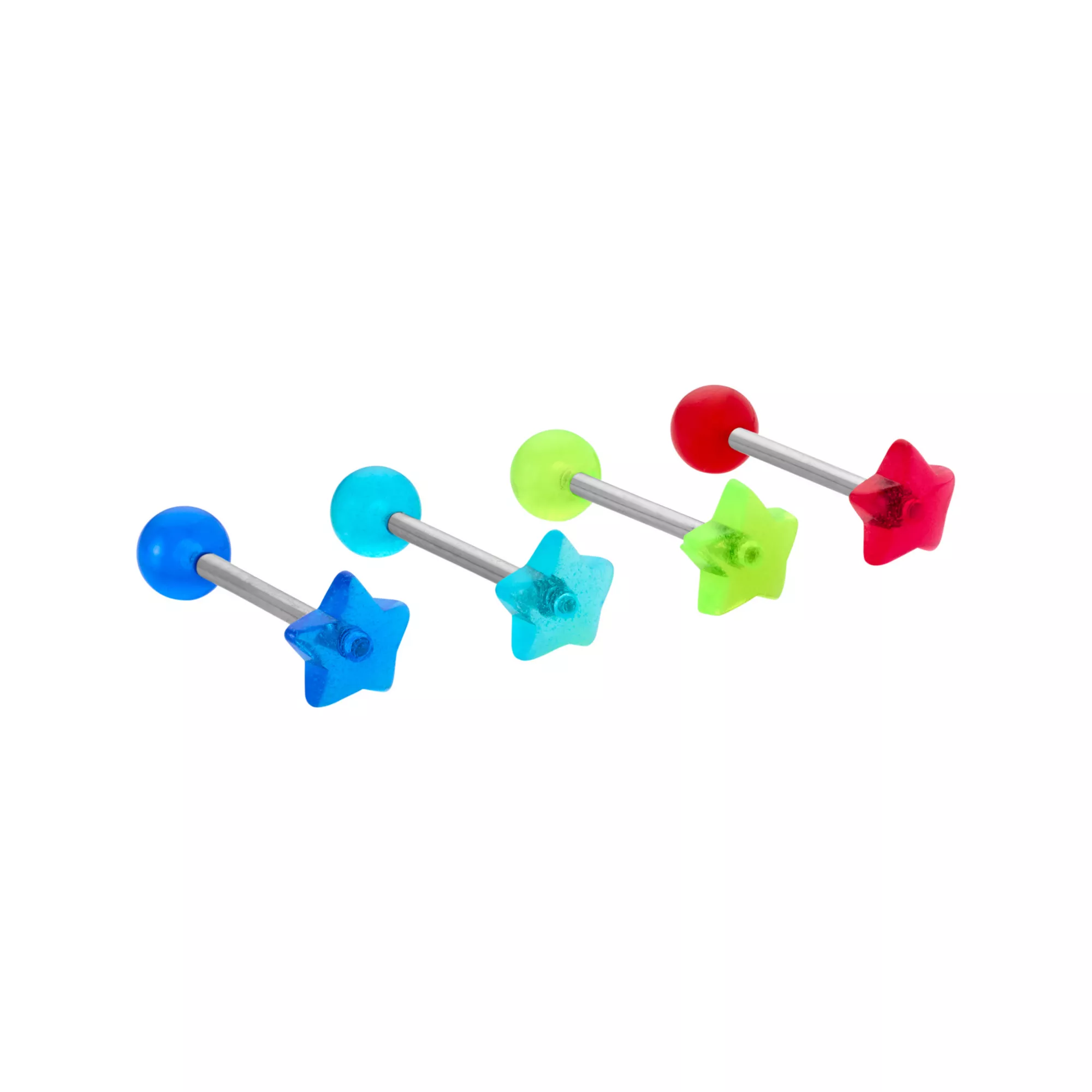 Multi-Pack Red Green Blue Star Titanium Barbells 4 Pack - 14 Gauge at Spencer's