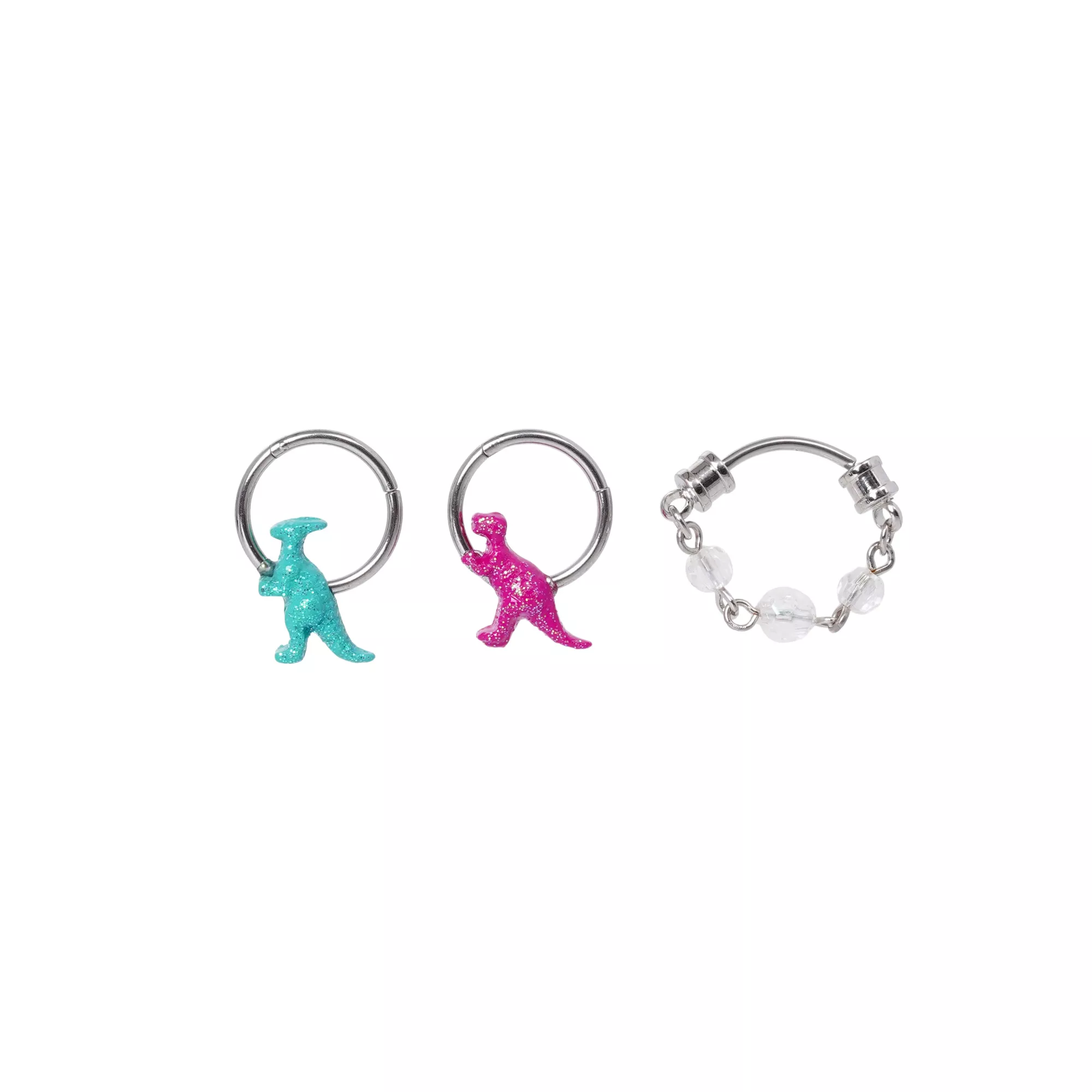 Multi-Pack Dinosaur Silver-Tone Hoop Nose Rings 3 Pack - 16 Gauge