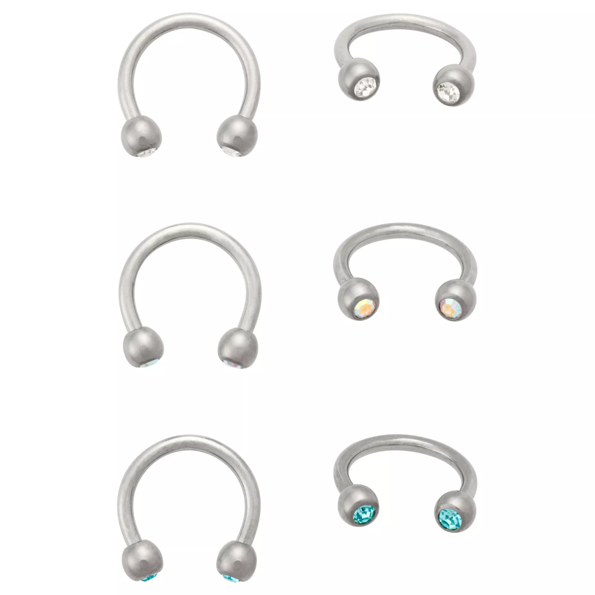 Multi-Pack Blue CZ Aurora Borealis-Effect Titanium Horseshoe Rings 3 Pair - 16 Gauge at Spencer's