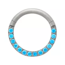 Silver-Plated ASTM F-136 Titanium Blue Nano Stone Hinged Septum Ring - 16 Gauge at Spencer's