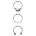 Multi-Pack CZ Titanium Skull Horseshoe and Hinged Hoop Septum Rings 3 Pack - 16 Gauge at Spencer's