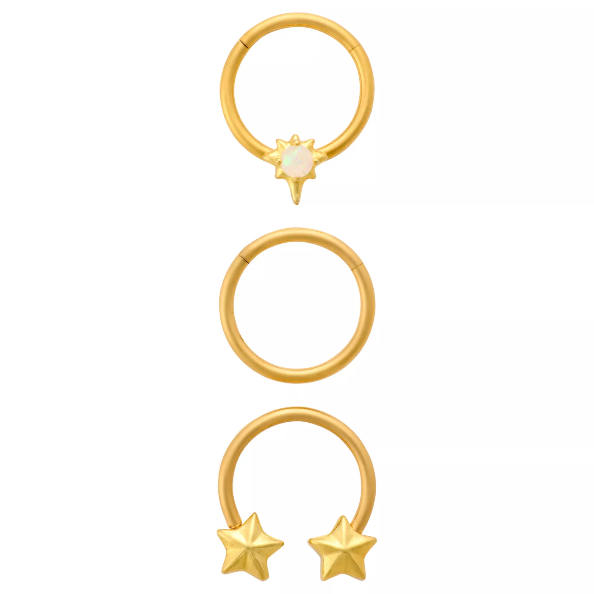 Multi-Pack Opal-Effect Star Gold-Plated Captive and Horseshoe Septum Rings 3 Pack - 16 Gauge at Spencer's
