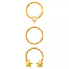 Multi-Pack Opal-Effect Star Gold-Plated Captive and Horseshoe Septum Rings 3 Pack - 16 Gauge at Spencer's