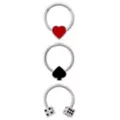 Multi-Pack Silver-Plated Titanium Lucky Card Suits Horseshoe and Hinged Hoop Septum Rings 3 Pack - 16 Gauge at Spencer's