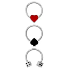 Multi-Pack Silver-Plated Titanium Lucky Card Suits Horseshoe and Hinged Hoop Septum Rings 3 Pack - 16 Gauge at Spencer's