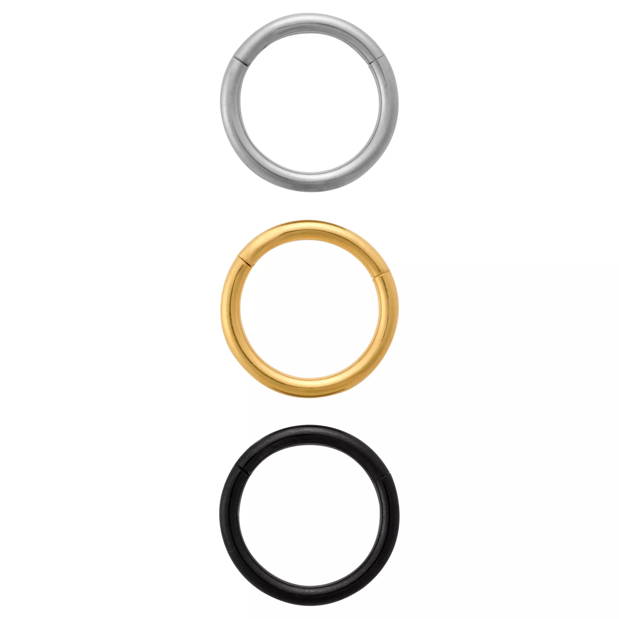 Multi-Pack Silver-Plated and Gold-Plated ASTM F-136 Titanium Hinged Septum Rings 3 Pack - 16 Gauge at Spencer's