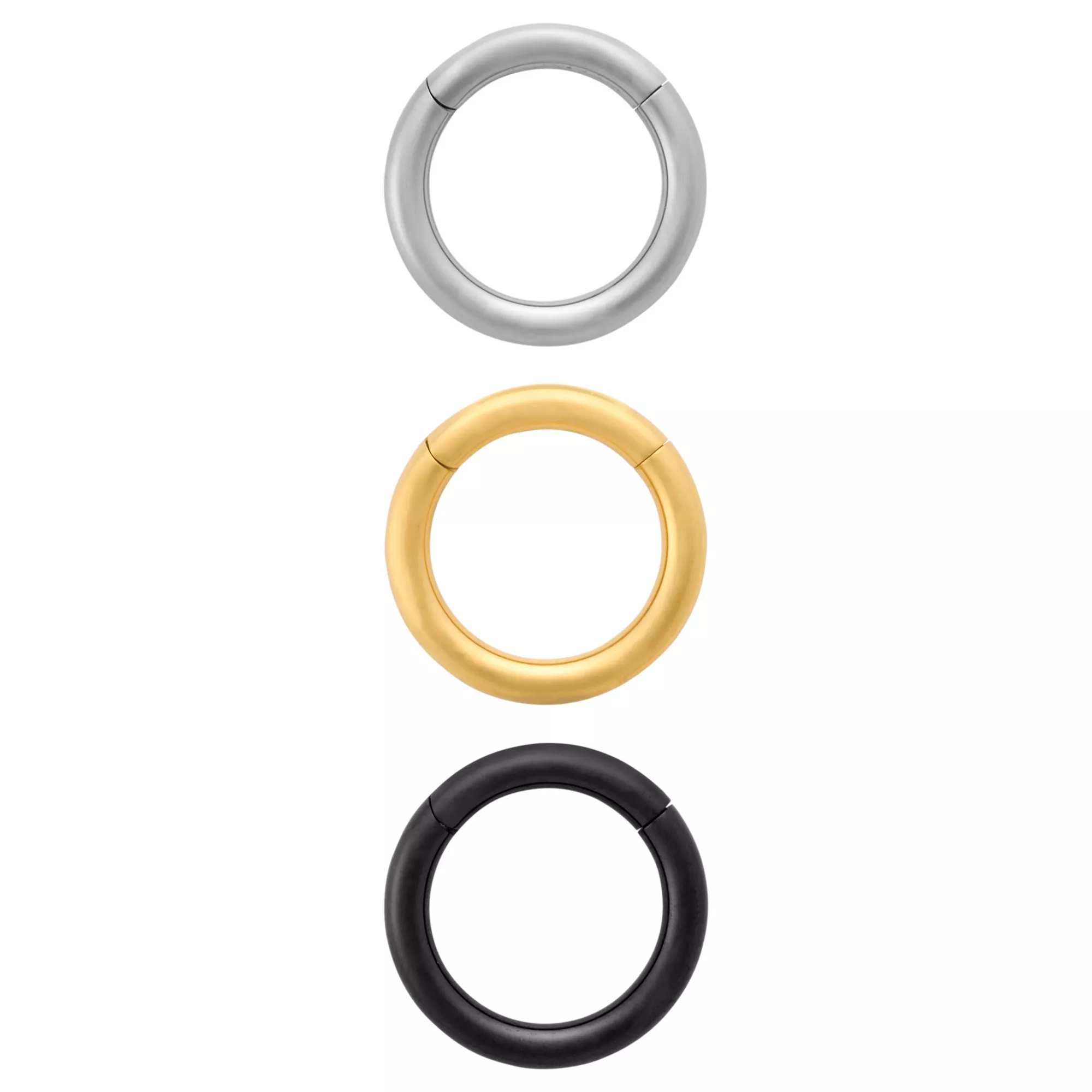 Multi-Pack Silver-Plated and Gold-Plated ASTM F-136 Titanium Hinged Septum Rings 3 Pack - 12 Gauge at Spencer's