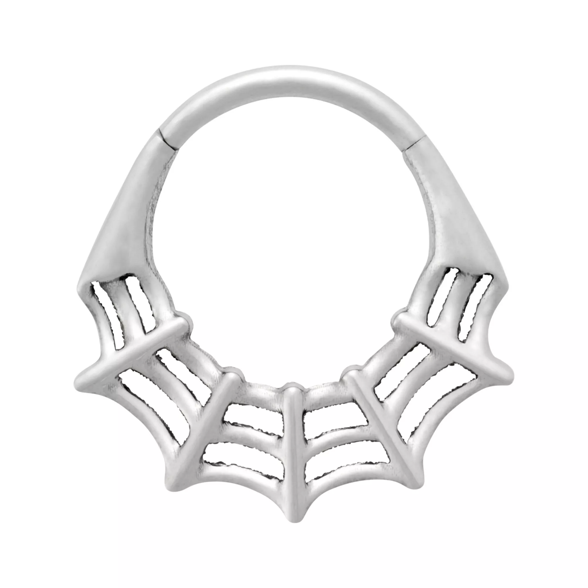 Silver-Plated ASTM F-136 Titanium Spider Web Hinged Septum Ring - 16 Gauge at Spencer's