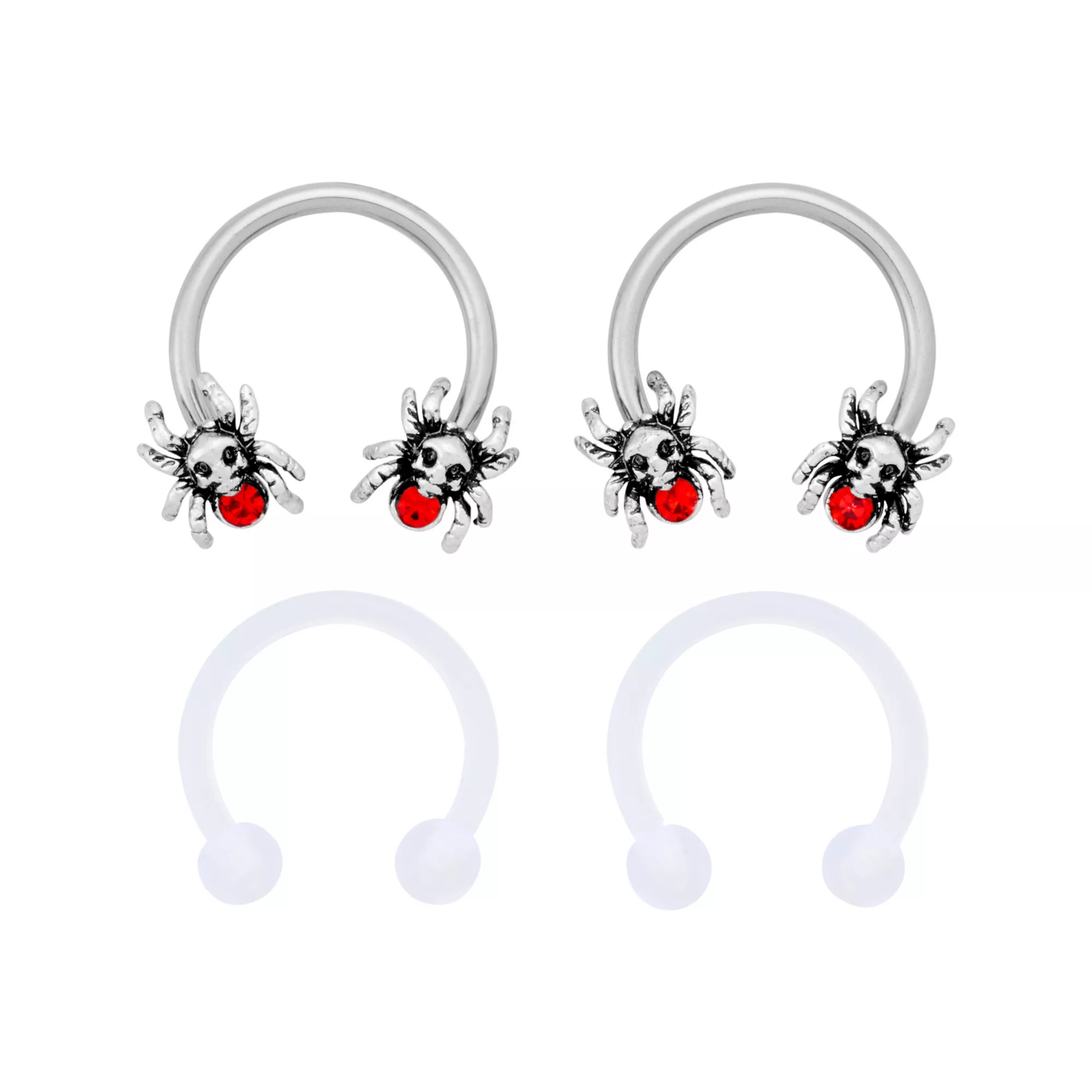 Multi-Pack Red CZ Spider Horseshoe Rings 2 Pair - 16 Gauge