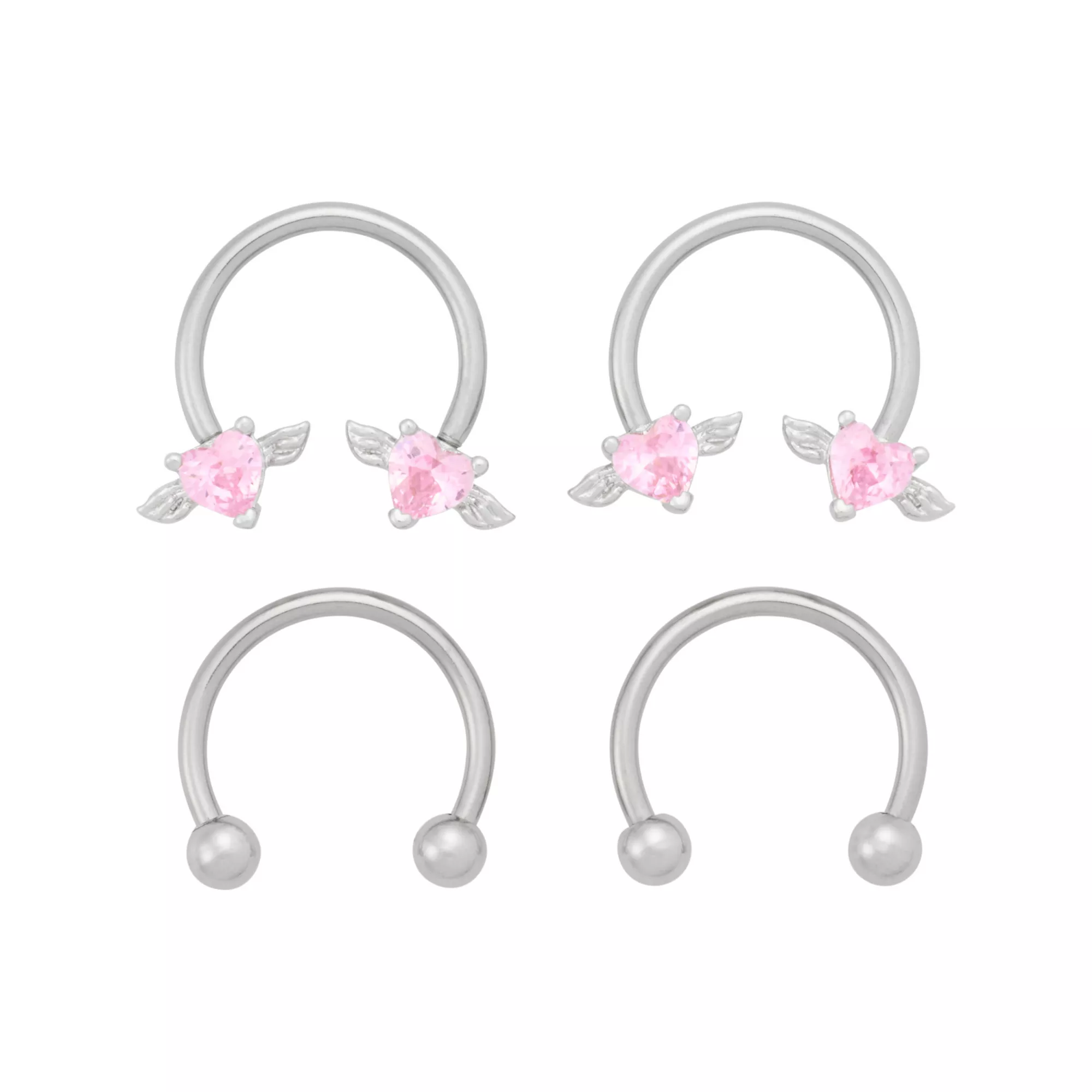 Multi-Pack CZ Angel Heart Titanium Horseshoe Rings 2 Pair - 16 Gauge at Spencer's